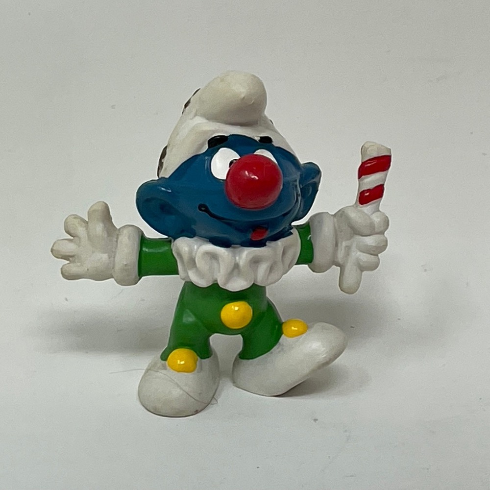Vintage Schleich Smurf Clown Figure 1980 Peyo Hong Kong PVC Toy Collectible